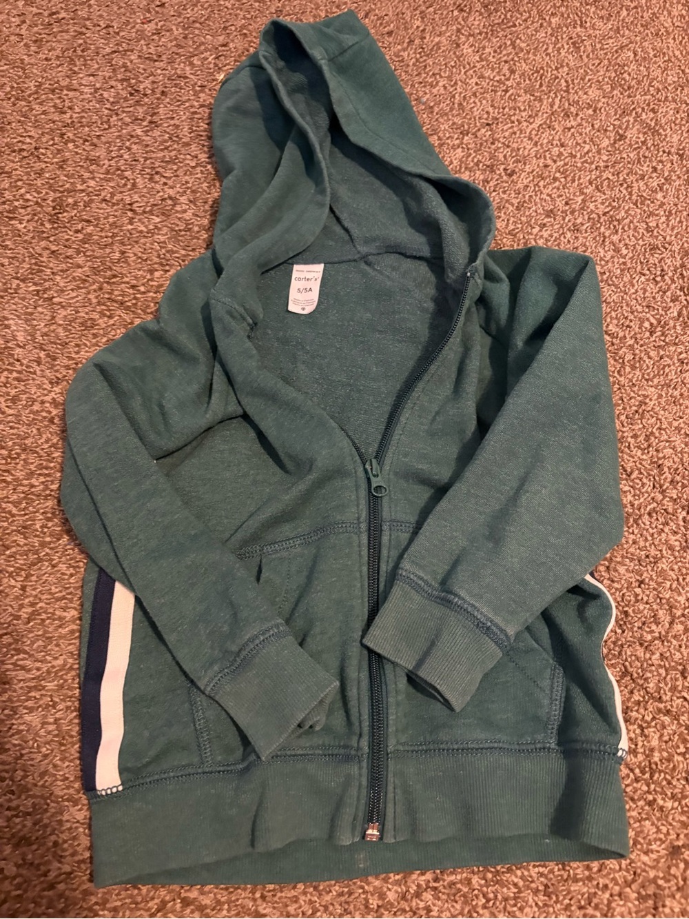 Carter's Teal Hooded Zip Sweatshirt with Side Stripe